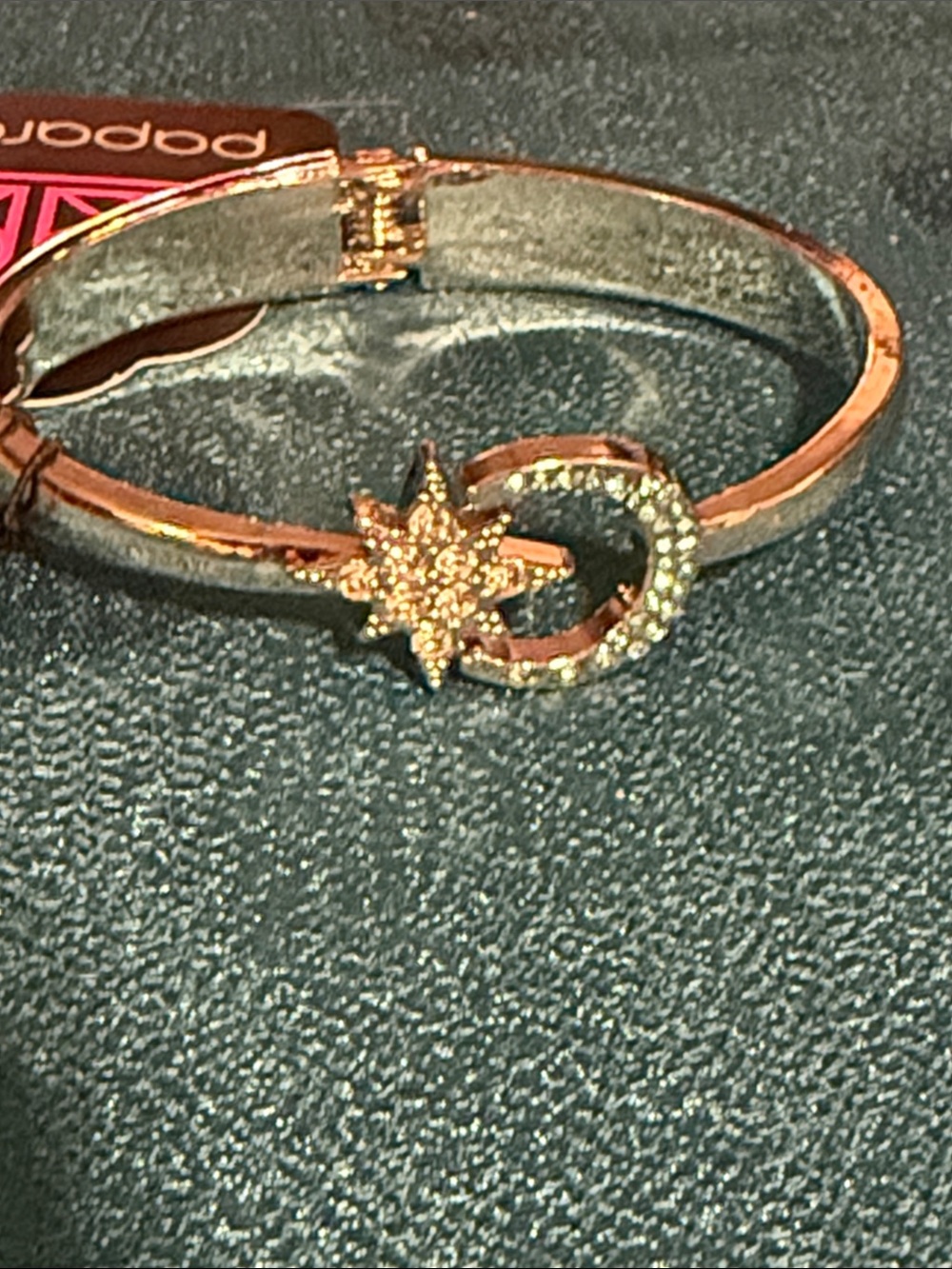 Gold Star & Circle Crystal Hinged Bangle Bracelet
